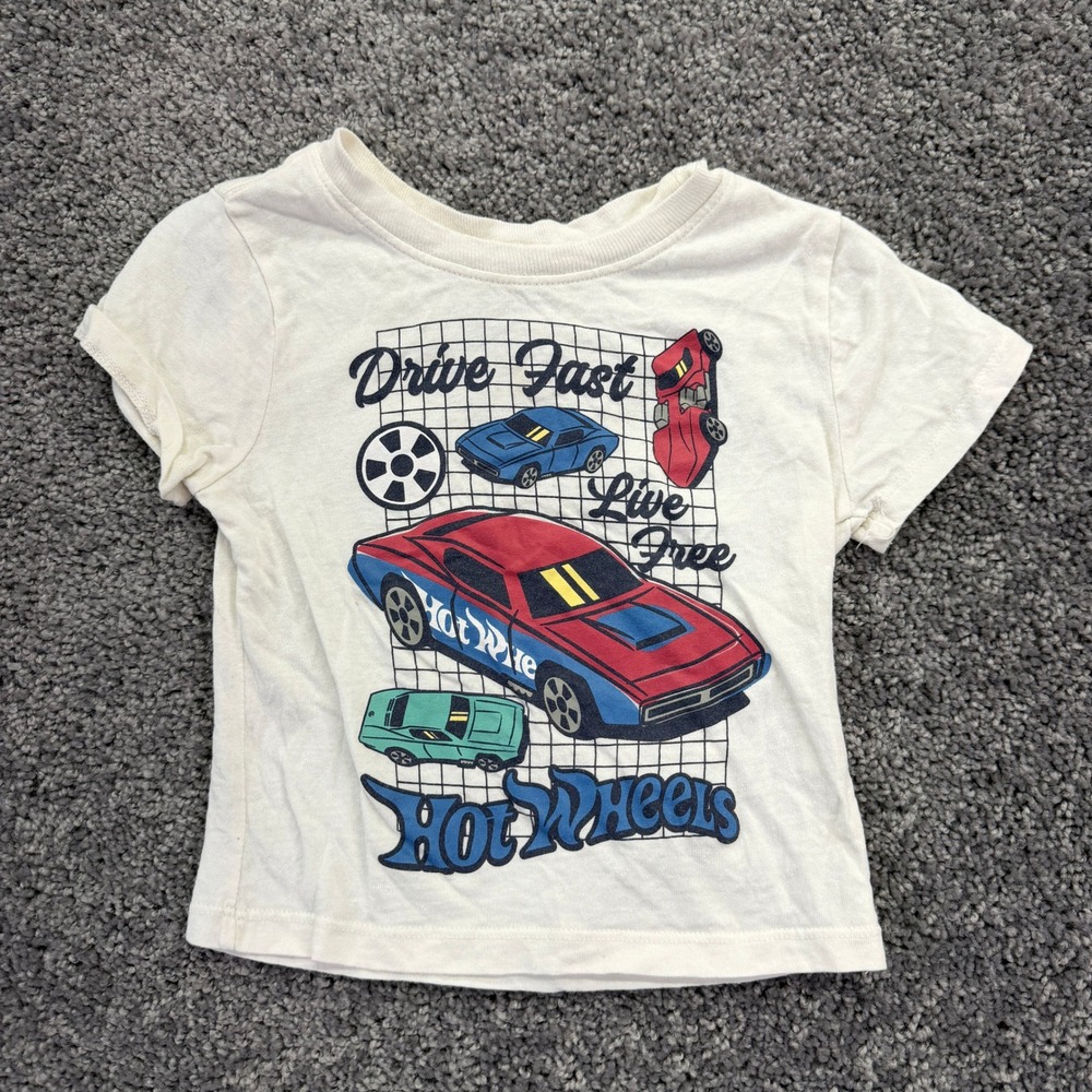 Hot Wheels Graphic T Shirt Boys 18M Cream Drive Fast Live Free Race Car Tee